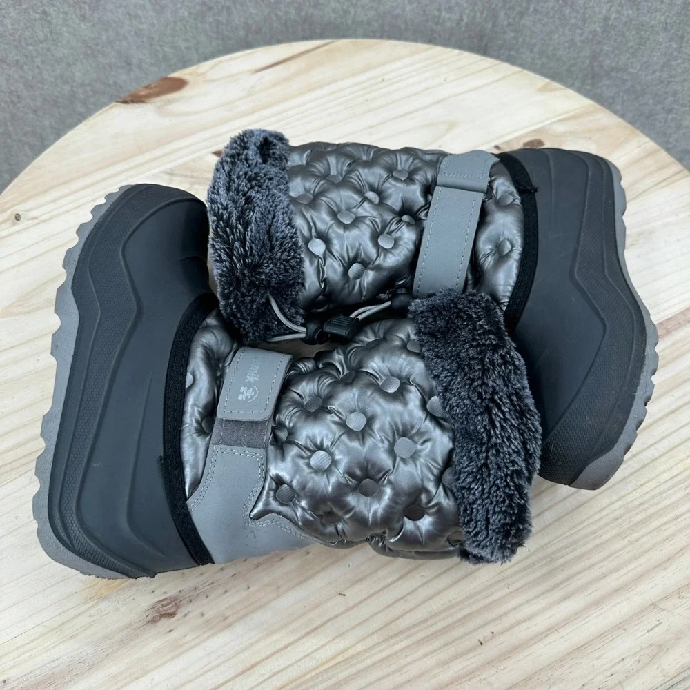 Kamik Kids Penny 3 Winter Boots Metallic Silver Quilted Snow Boots 2 Faux Fur